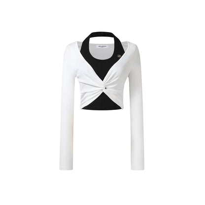 Three Quarters Color Blocked Twisted Slim Top