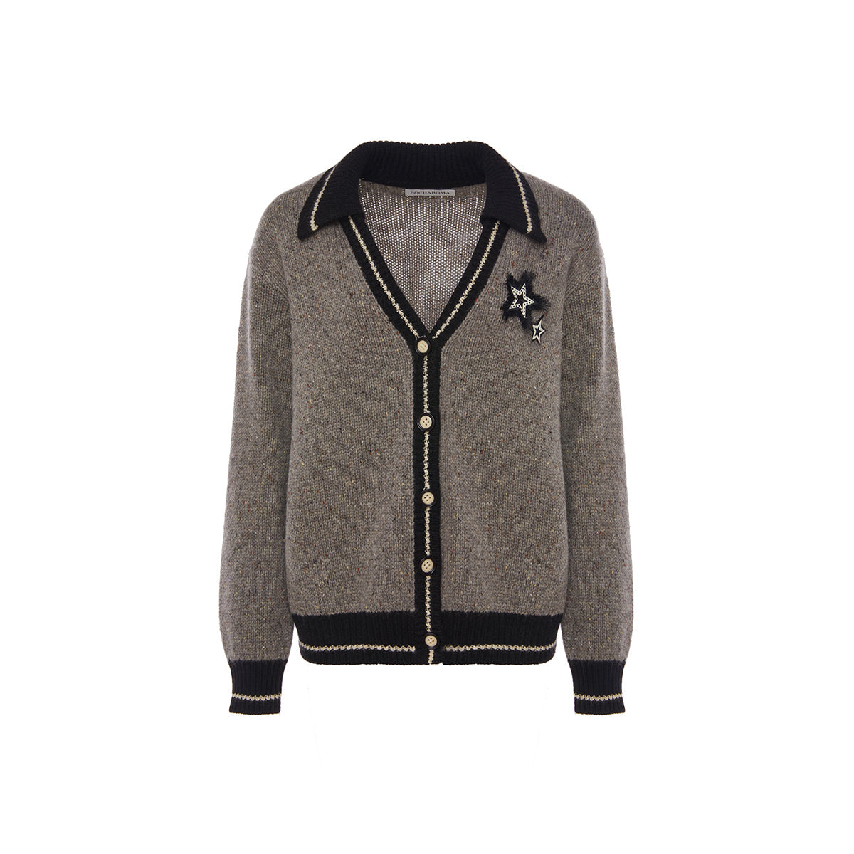 Rocha Roma Color Blocked Star Cardigan Grey