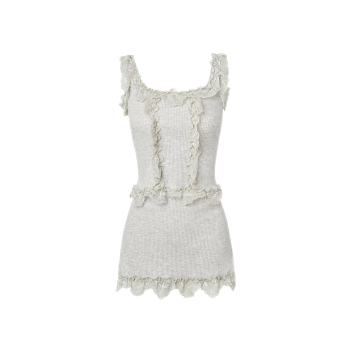 MeliMosa Lace Knit Sleeveless Vest And Skirt Set Gray