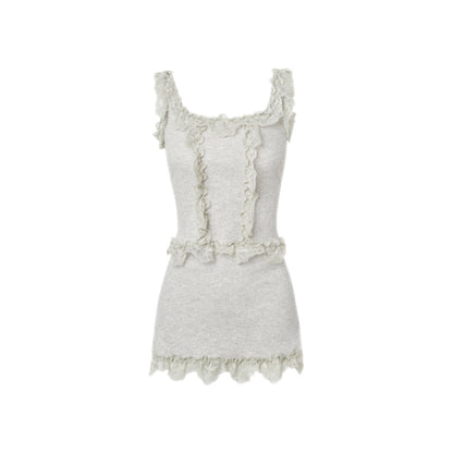 MeliMosa Lace Knit Sleeveless Vest And Skirt Set Gray