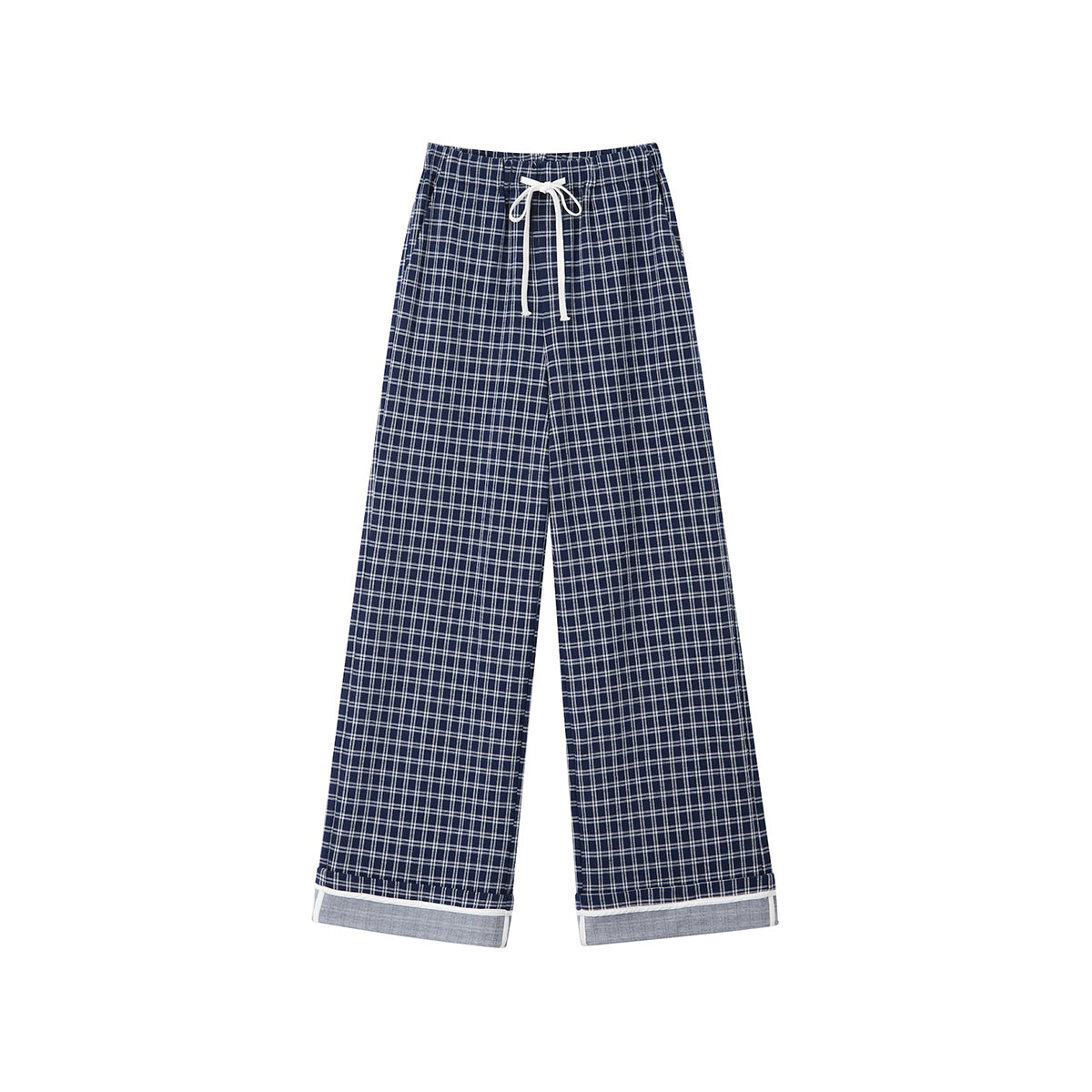 SomeSowe Plaid Drawstring Wide-Leg Pants Blue