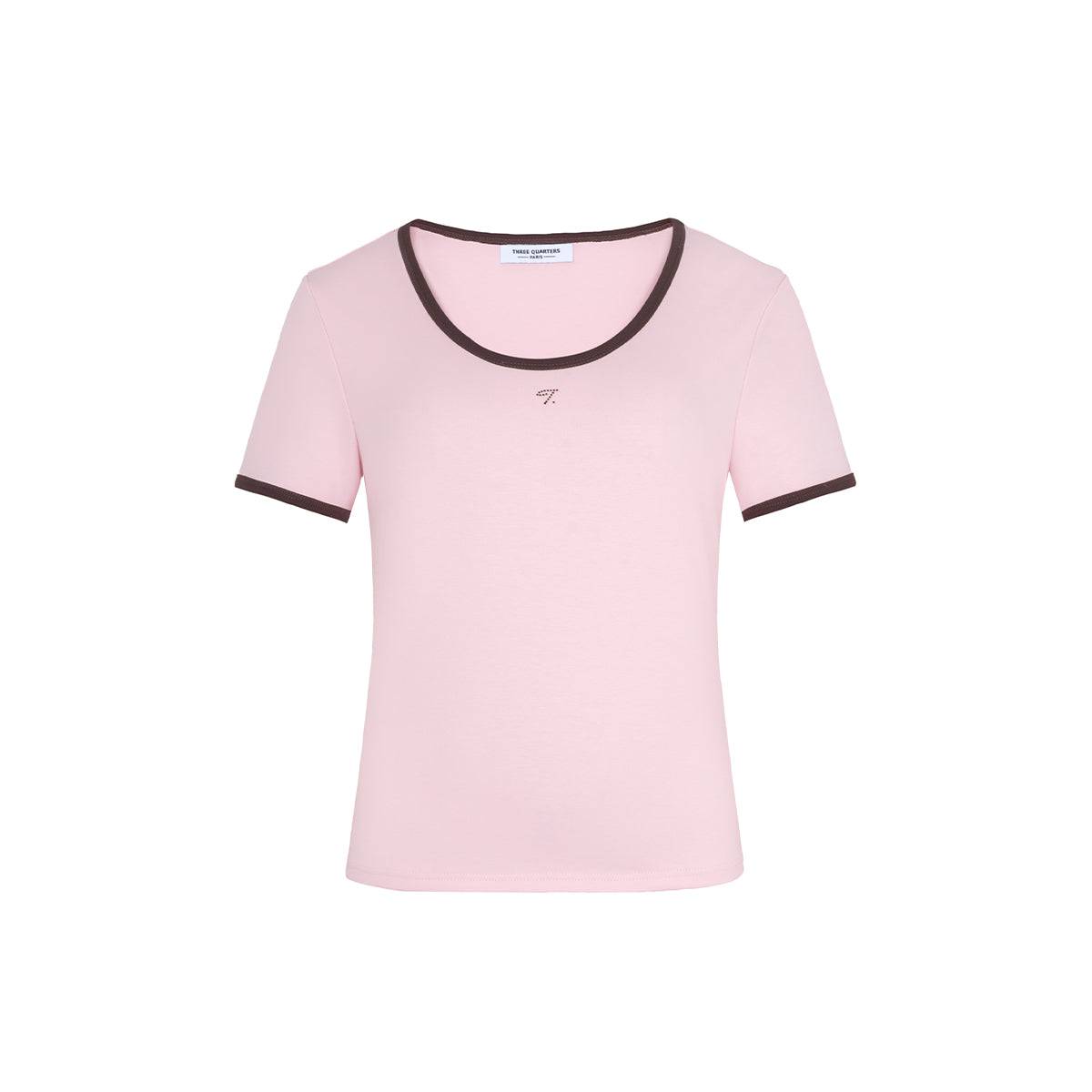 Three Quarters Colour Blocked Hotfix Rhinestone Top Pink