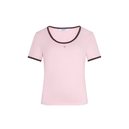 Three Quarters Colour Blocked Hotfix Rhinestone Top Pink