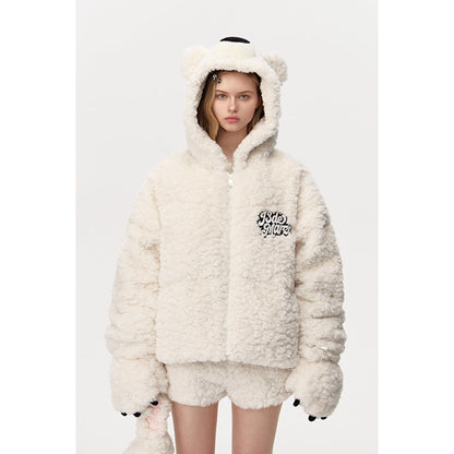 13De Marzo Plush Bear Detachable Fuzzy Down Jacket White