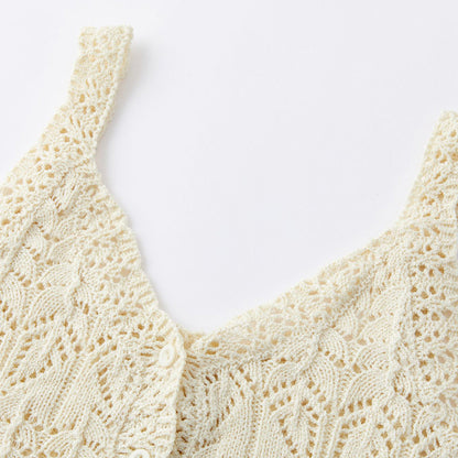 SomeSowe Hollow Out Crochet Knit Cardigan And Slip Vest Set