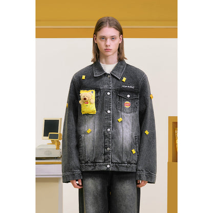 13De Marzo X Lay's Plush Bear Crisps Denim Jacket Washed Black