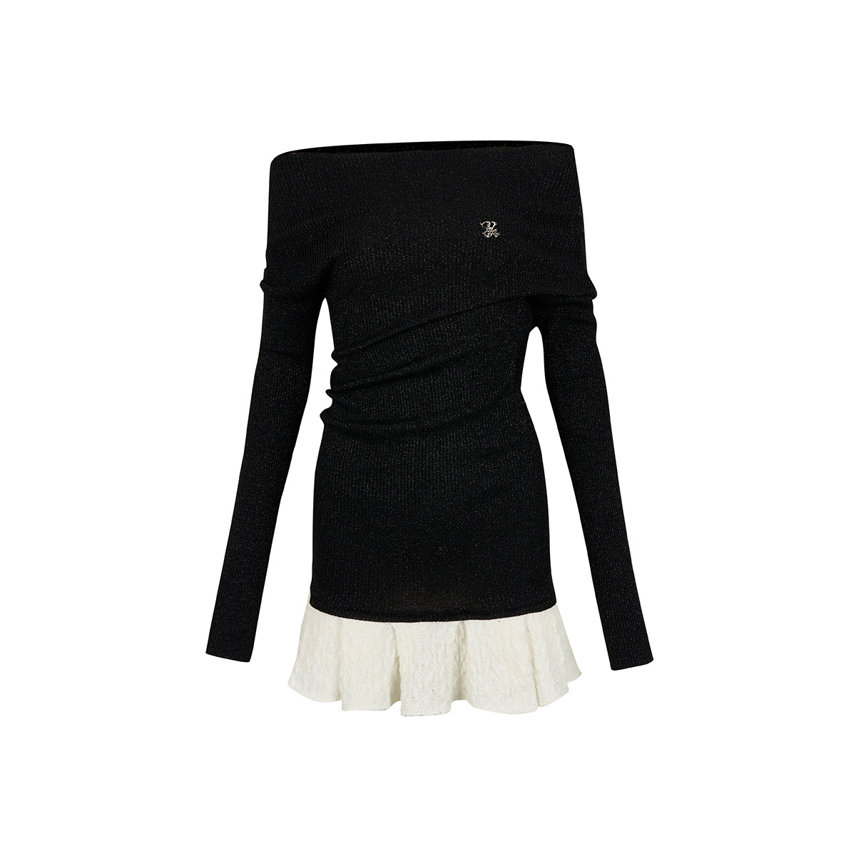 Via Pitti Color Blocked Shiner Knit Patchwork Dress Black