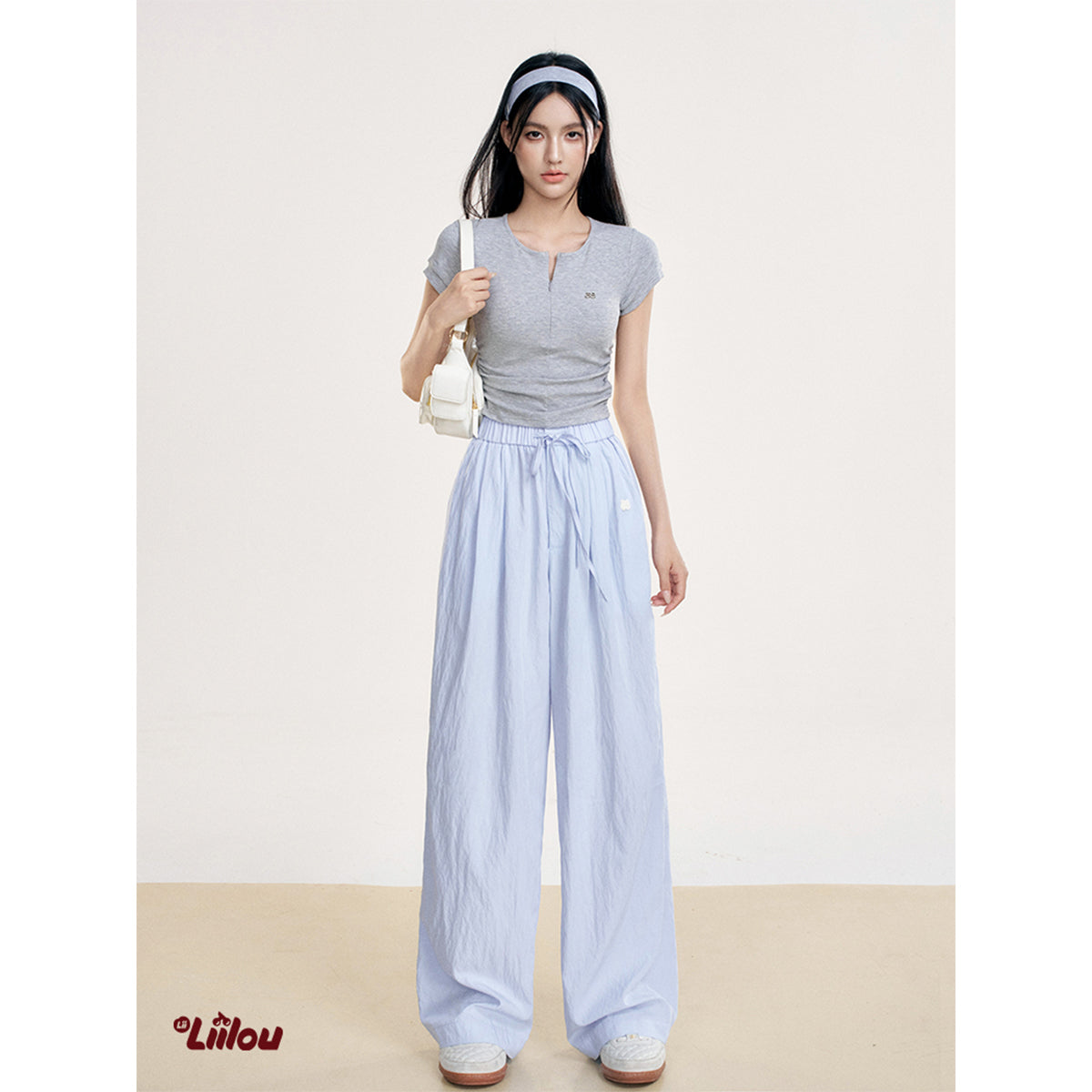 Liilou Draped Elastic-Waist Pleated Casual Pants Blue