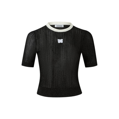 Eimismosol Lightweight Sparkly Silk Knit Top  Black