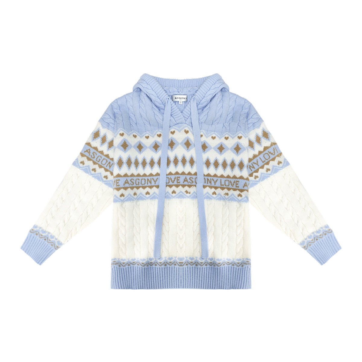 AsGony Fair Isle Oversized Knit Sweater Baby Blue