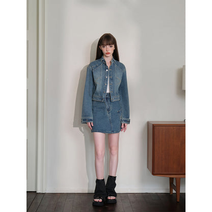 Three Quarters Vintage Washed Denim Jacket