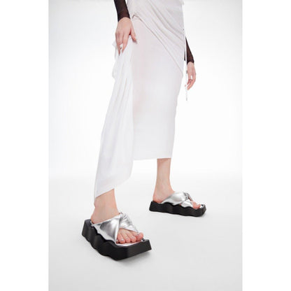 Lost In Echo Square Toe Wavy Bottom Kink Slippers Silver