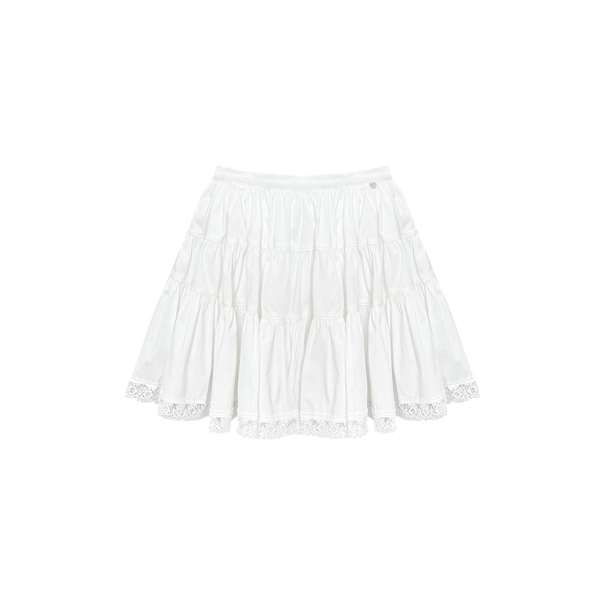 AsGony Lace Edge High Waist Puffy Skirt White