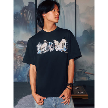 MEDM Crane Embroidery Logo T-Shirt Black