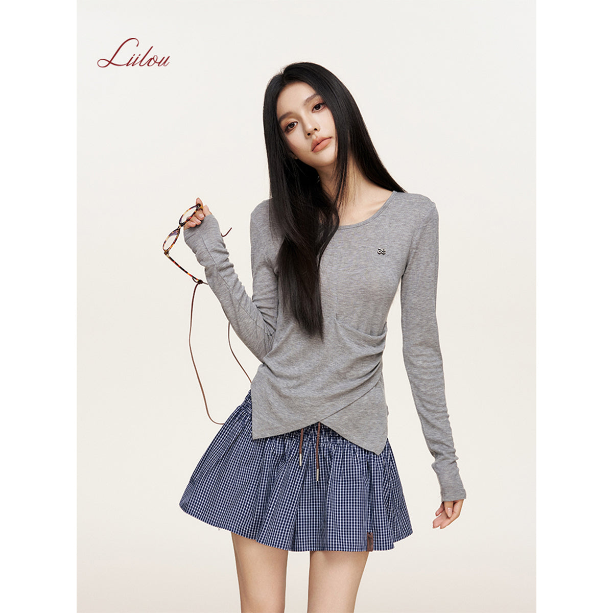 Liilou Tencel Irregular Waisted Split Top Gray