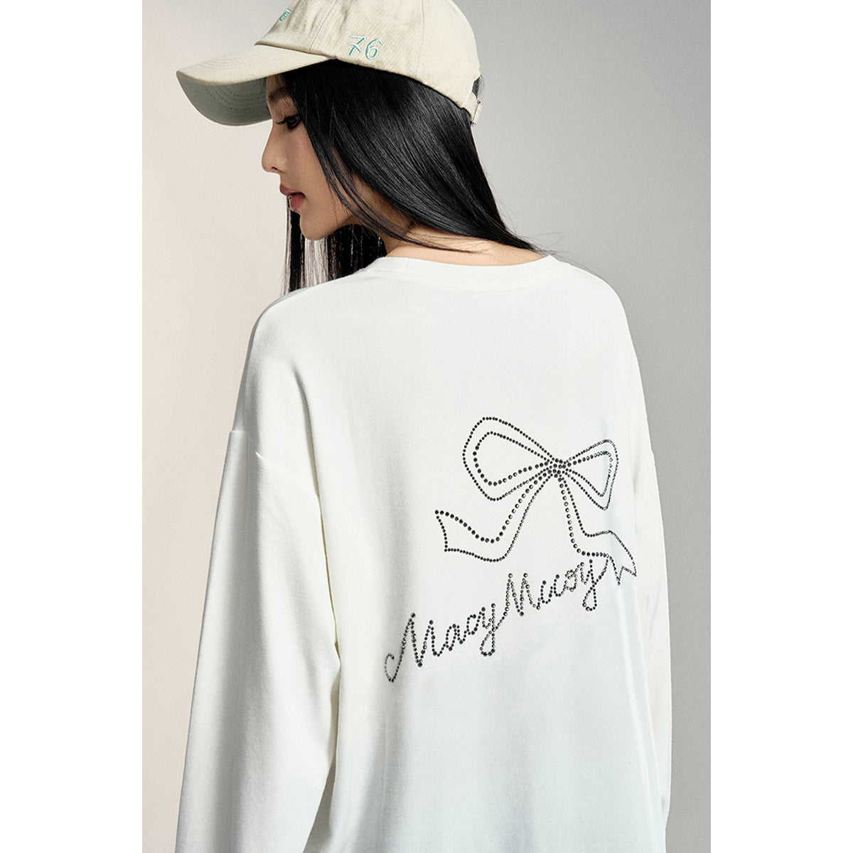 MacyMccoy Sparkly Drill Bow Loose Top White