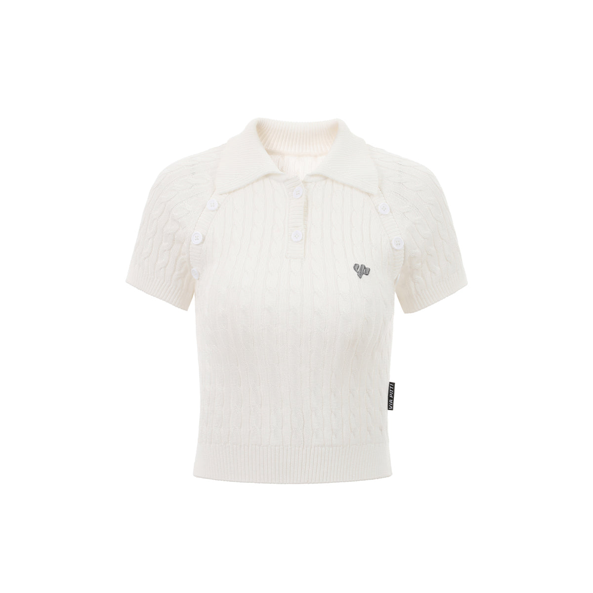 Via Pitti Logo Embroidery Button Knit Polo Top White