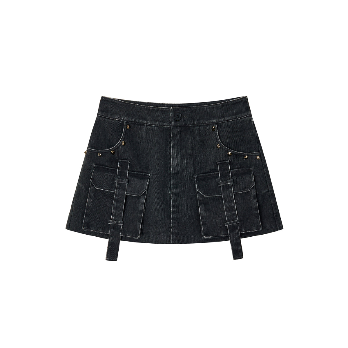 Via Pitti Washed Denim Cargo Skirt Shorts Black