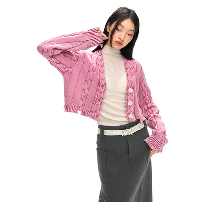 NotAwear Washed Pink Twisted Knit Cardigan