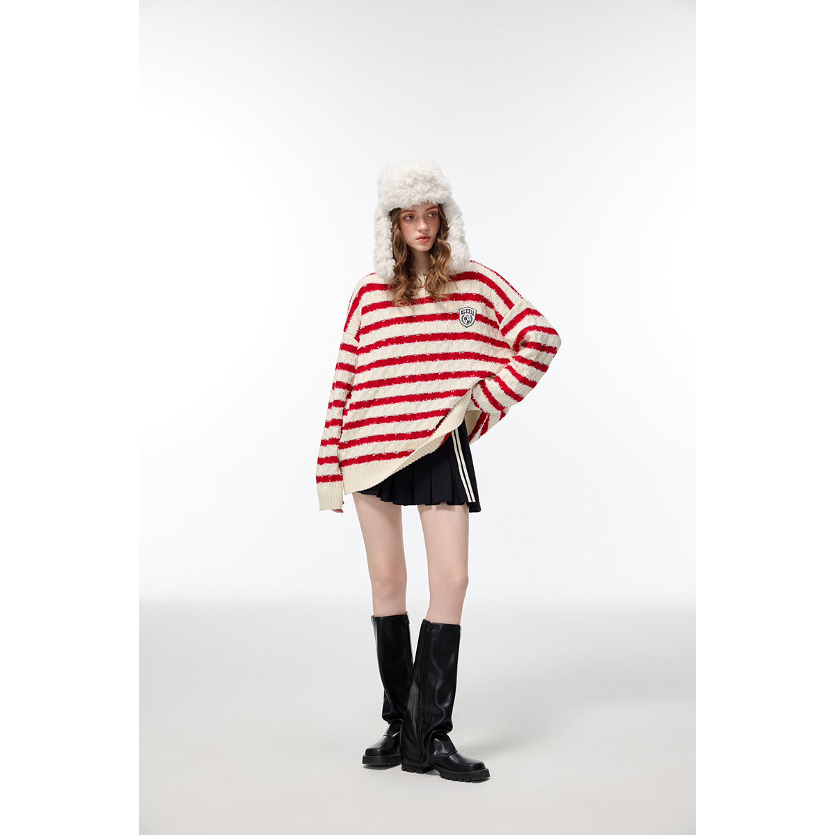 Alexia Sandra Striped Drop Shoulder Knit Sweater Red