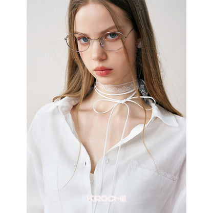 Kroche Lace Patchwork Oversize Shirt White