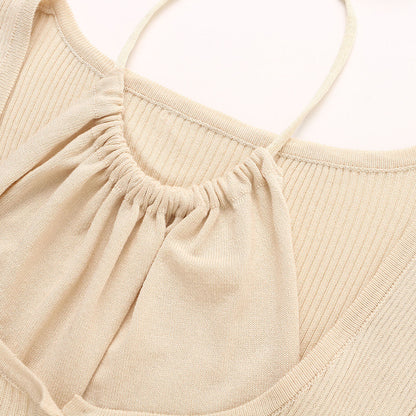 Wildshadow Hollow-Out Fake-2-Piece Knit Top Cream