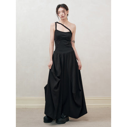 Anno Mundi Retro Stereo Bud Sleeveless Long Dress Black