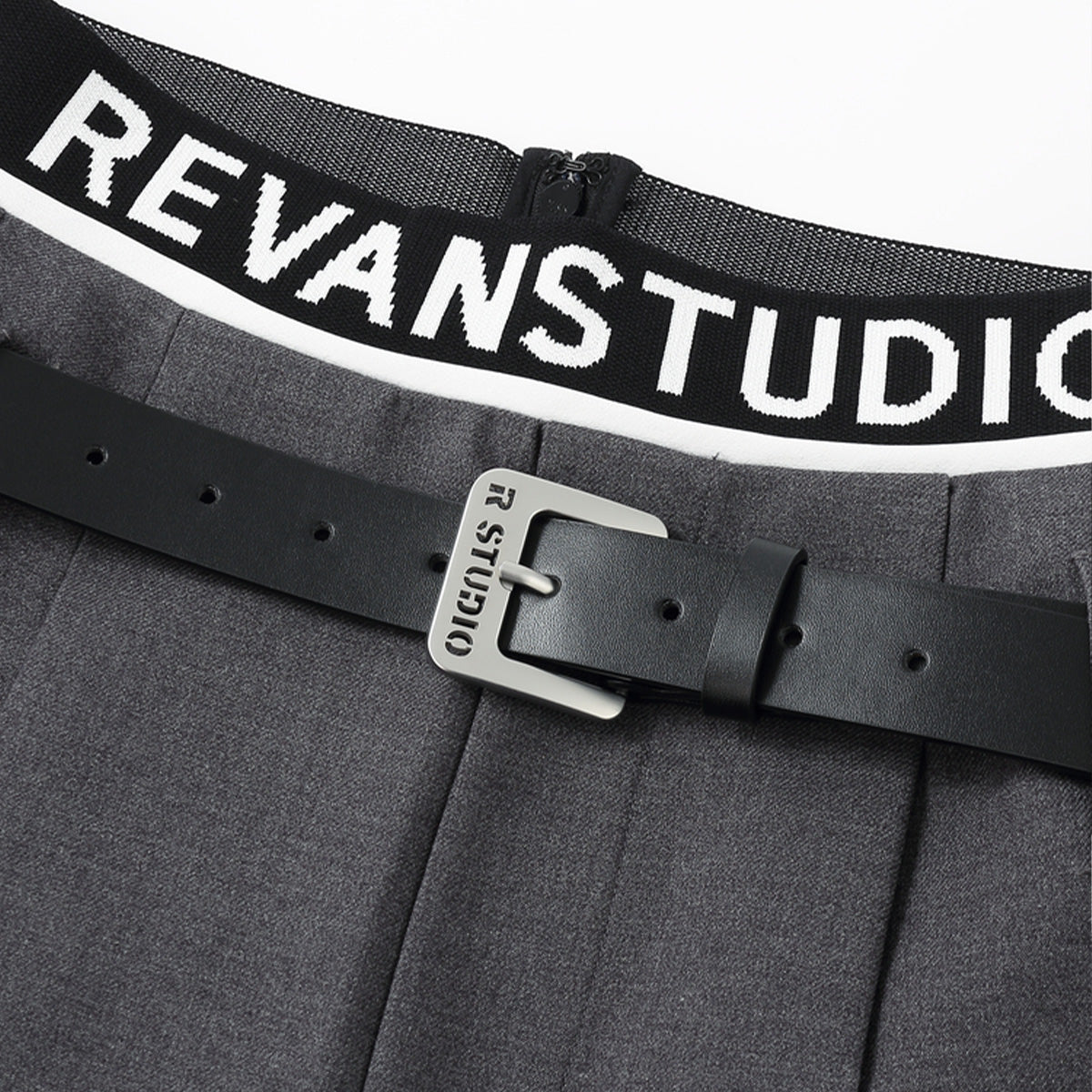 Revan Double Waist Logo Wide Leg Suit Pants Grey