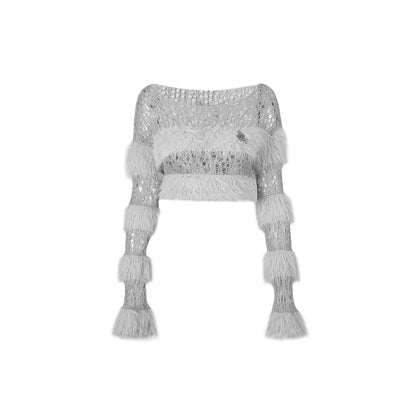 Weird Market X Angel Boy Fluffy Hollow-Out Crop Sweater