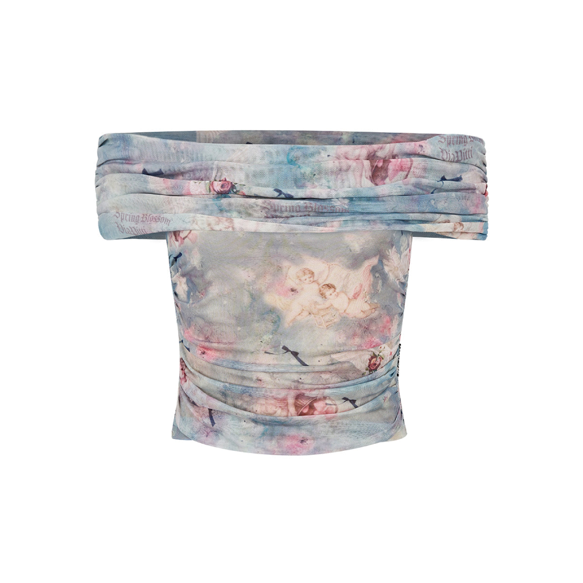 Via Pitti Angel Printed Gauze Off Shoulder Top