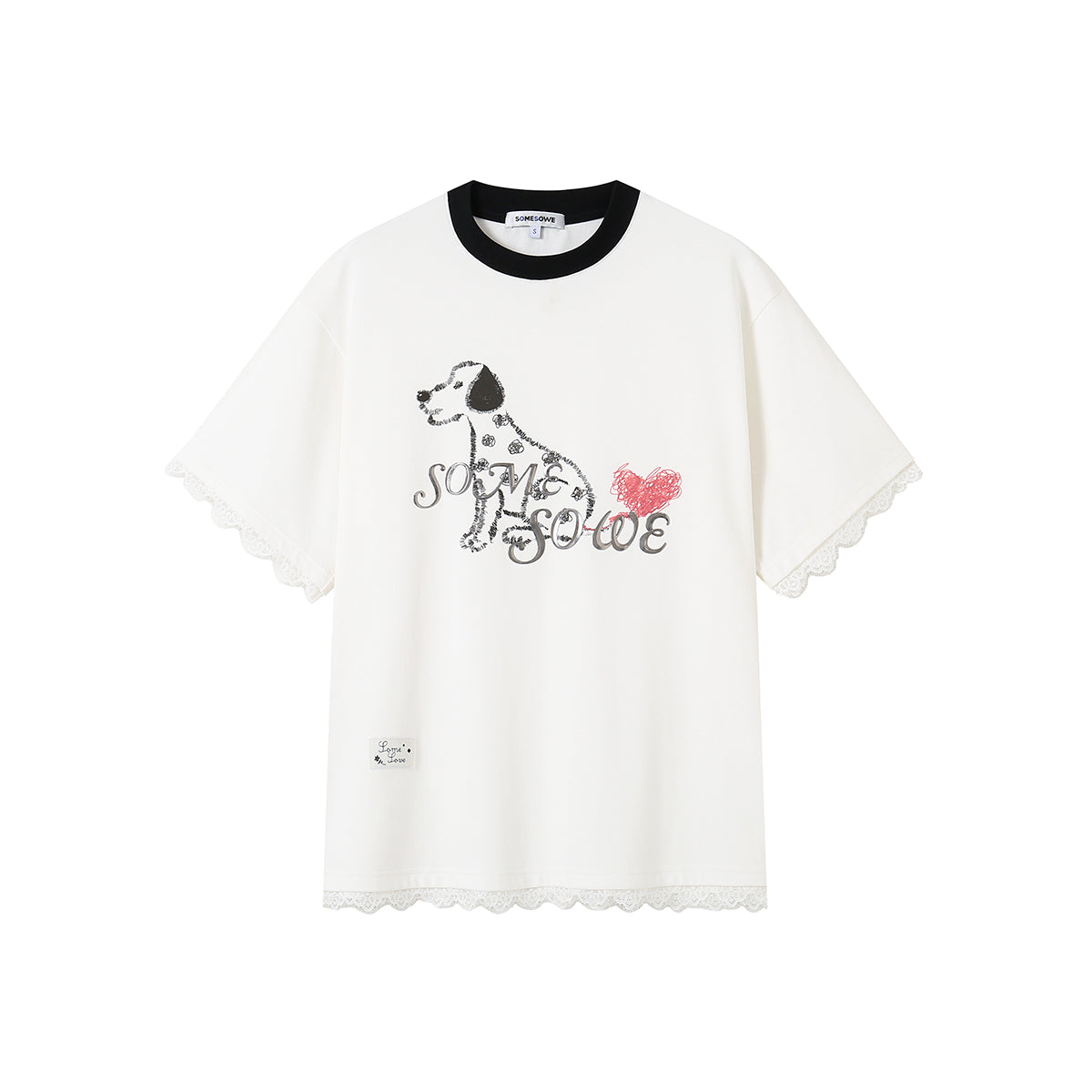 SomeSowe Spotted Puppy Heart Lace Edge T-Shirt