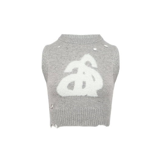 Ann Andelman Destroyed Knit Crop Vest Grey