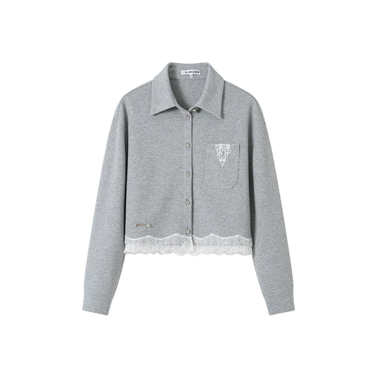 SomeSowe Lace Edge Casual Top Jacket Grey