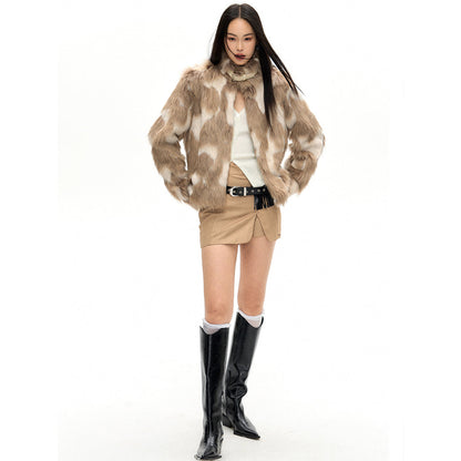 NotAwear Color Blocked Eco-Friendly Rabbit Fur Khaki