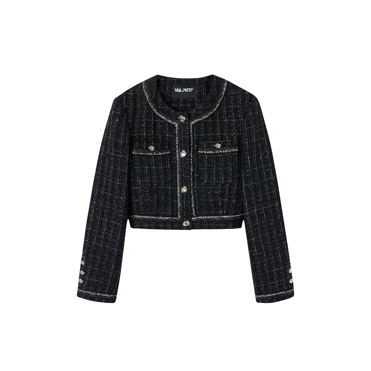 Via Pitti Jacquard Metal Button Tweed Jacket Black