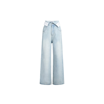 Three Quarters Logo Flip Edge Straight-Leg Jeans