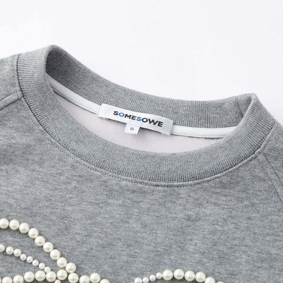 SomeSowe Bow Beaded Crewneck Sweatshirt Gray