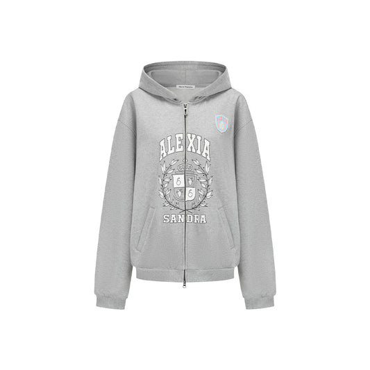 Alexia Sandra Printed Drop Shoulder Zip Up Hoodie Grey