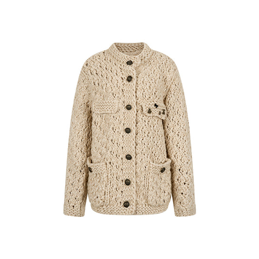 Via Pitti Metal Decor Knit Cardigan Oat