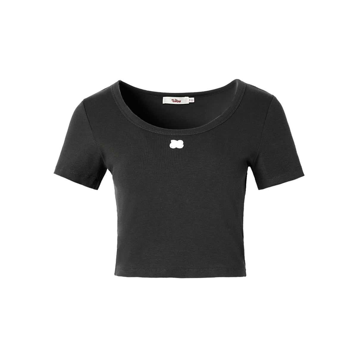 Liilou U-Neck Straight Shoulder T-Shirt Dark Grey