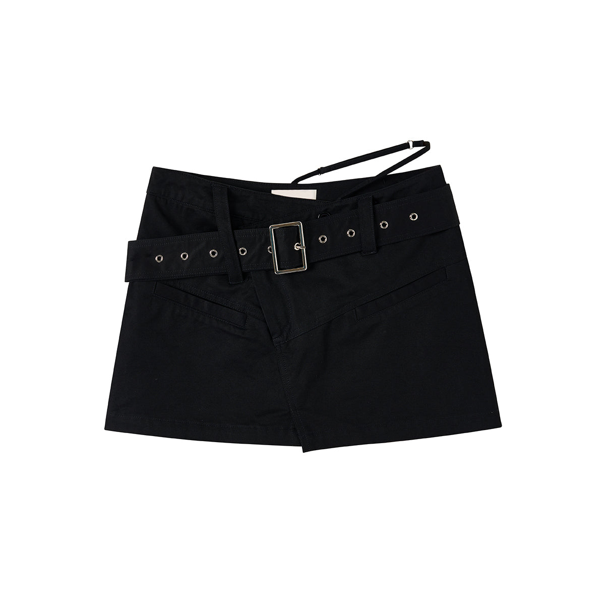 Via Pitti Irregular Metal Belt Skirt Black