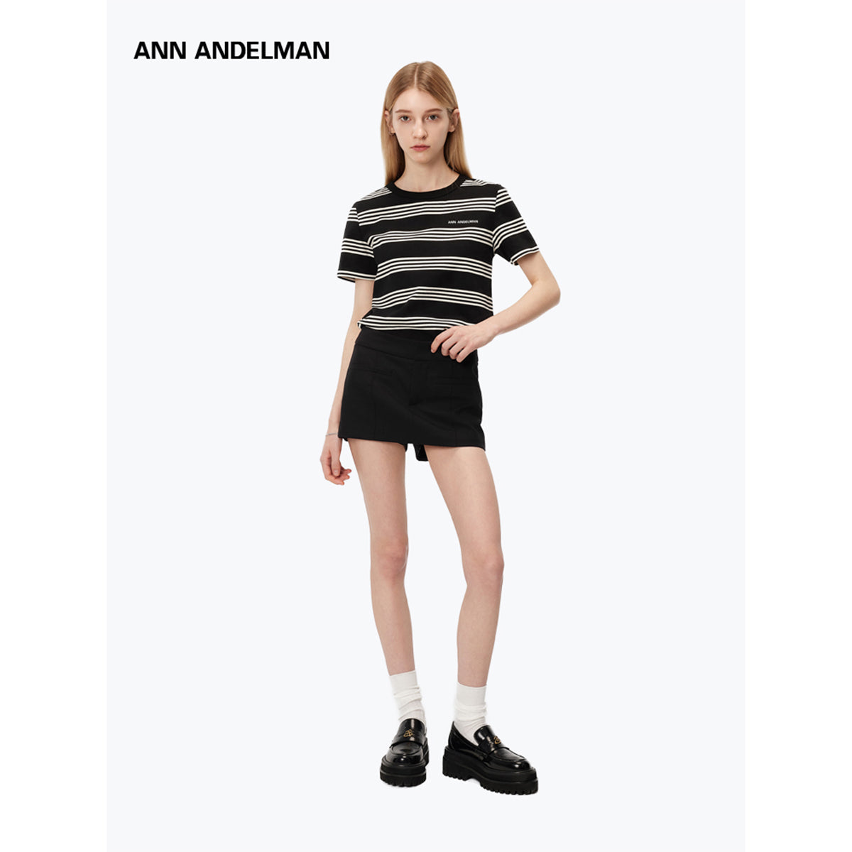 Ann Andelman Striped Logo T-Shirt Black