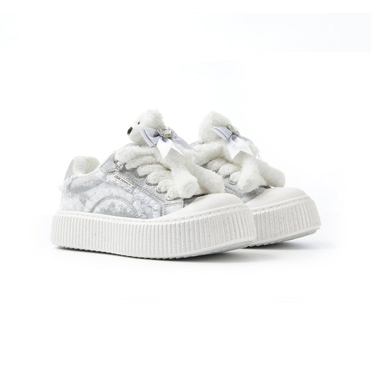 13De Marzo Plush Bear Lace Biscuits Sneaker Silver