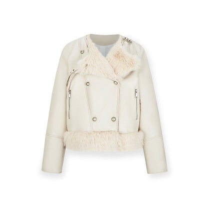 NotAwear Faux Fur Leather Jacket Cream