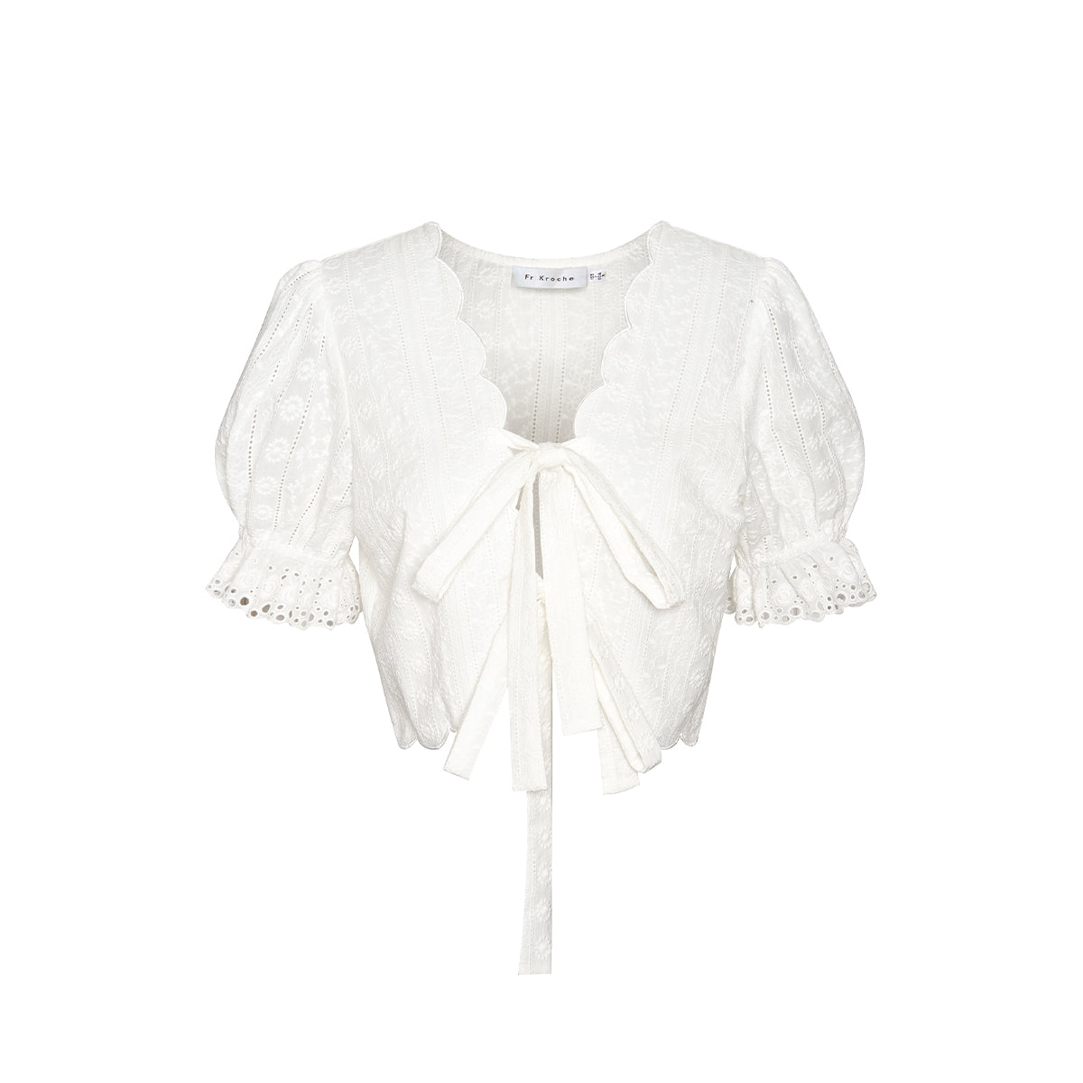 Kroche Lace Bow Lace Up Shirt Top White