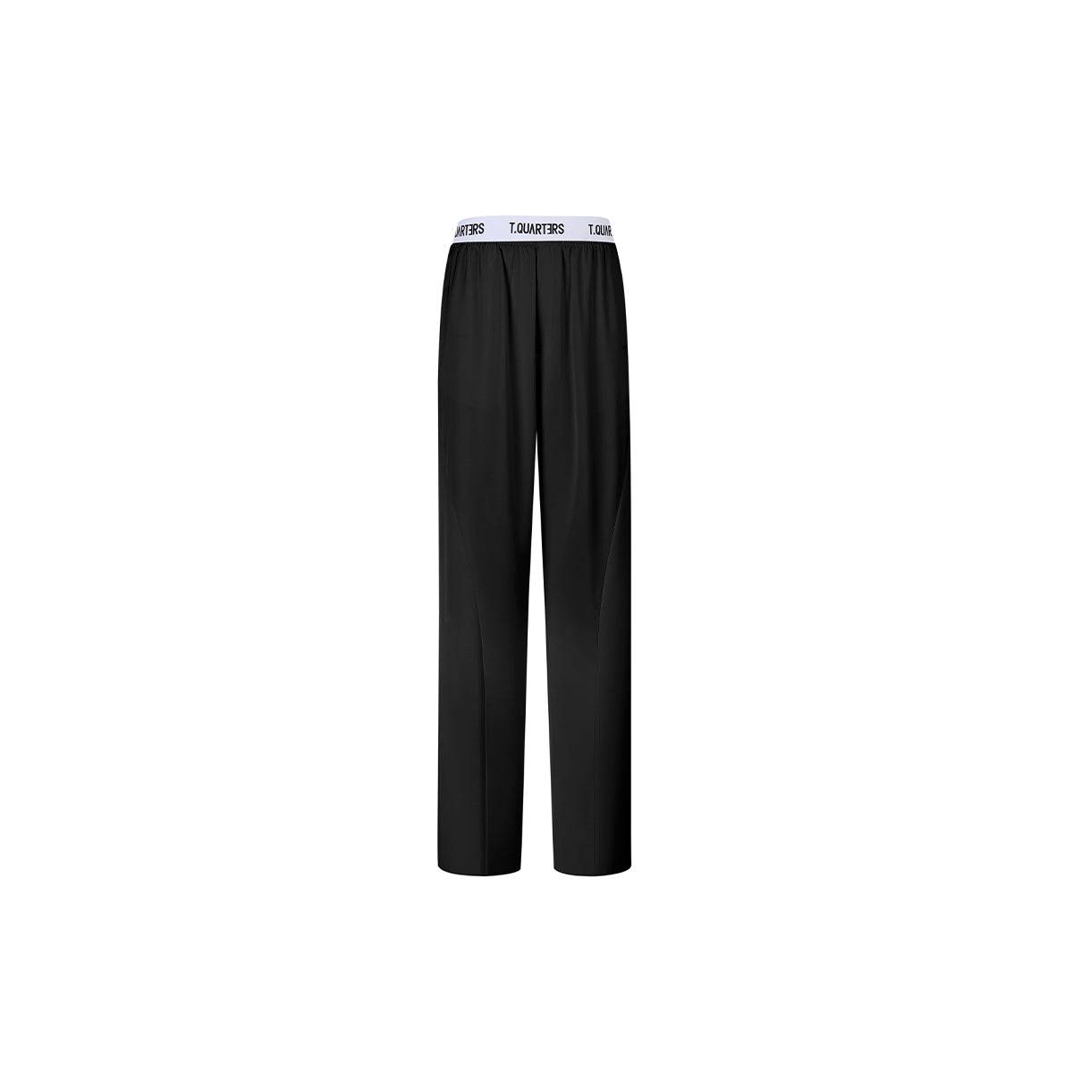 Three Quarters Contrast Band Waist Straight-Leg Pants Black