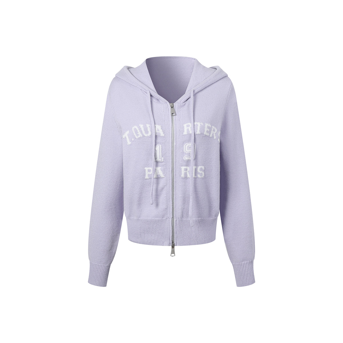 Three Quarters Letter Embroidery Hooded Jacket Purple