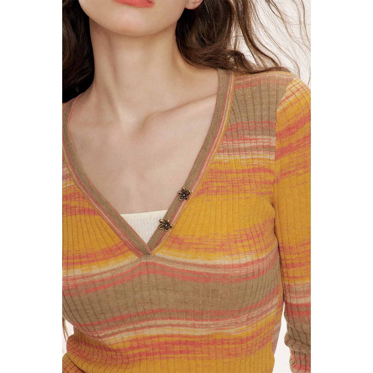 Kroche Fake-2-Piece Gradient V-Neck Knit Sweater