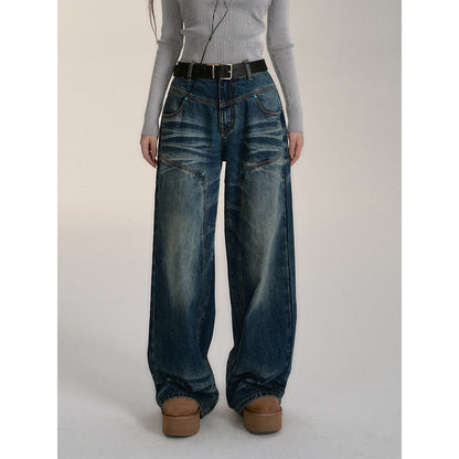 Via Pitti Rivet Wide-Leg Washed Denim Pants Blue