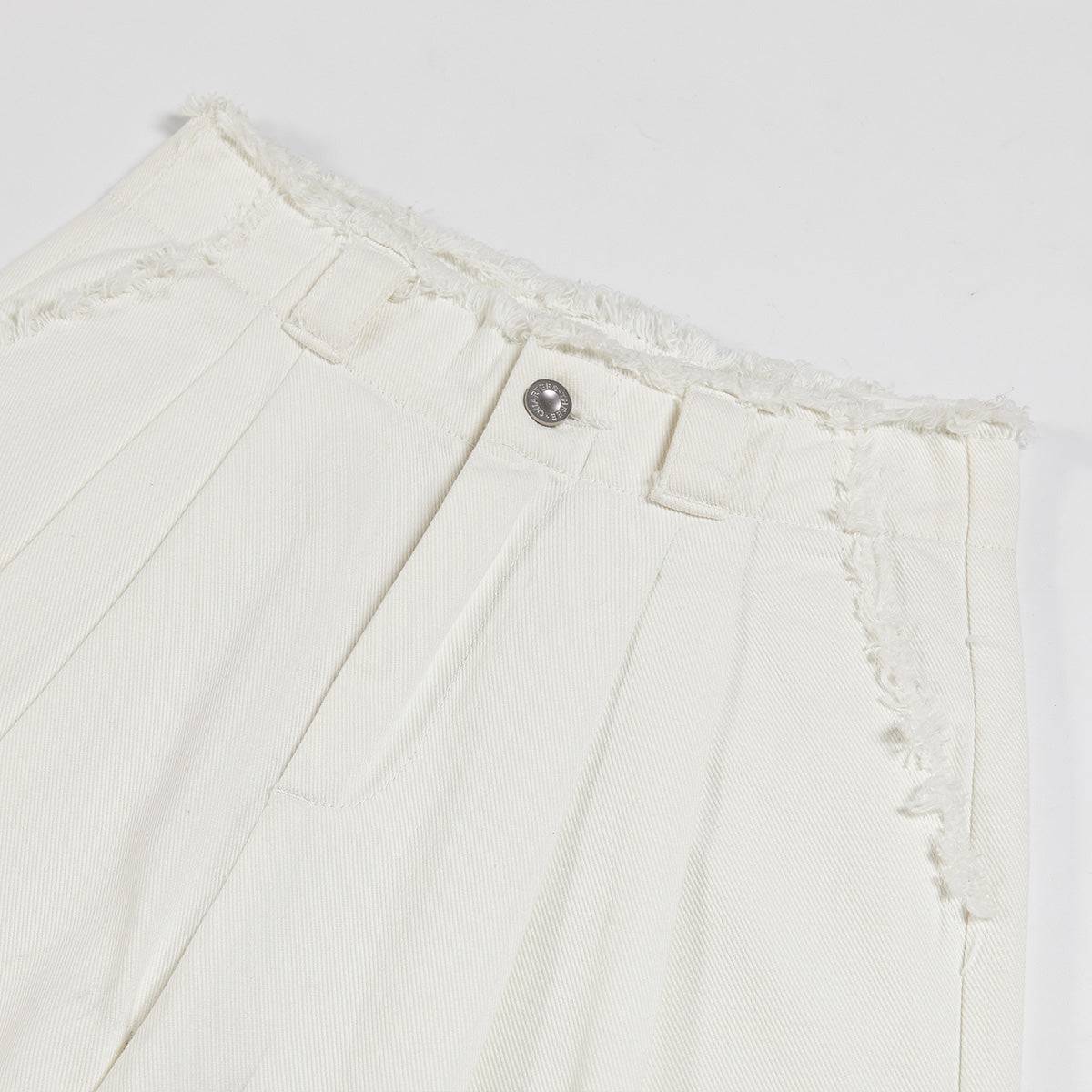 Three Quarters Rough Edge Straight-Leg Jeans White